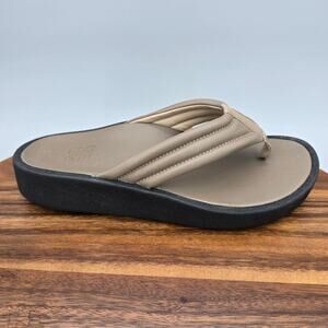 Abeo Sandals Womens 7 Neutral Taupe Leather Slip On Comfort Thong Wedge Slides